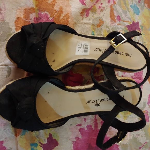 Montego Bay Club | Jute Black Canvas Espadrille Wedge Sandals 6.5 - Picture 7 of 9